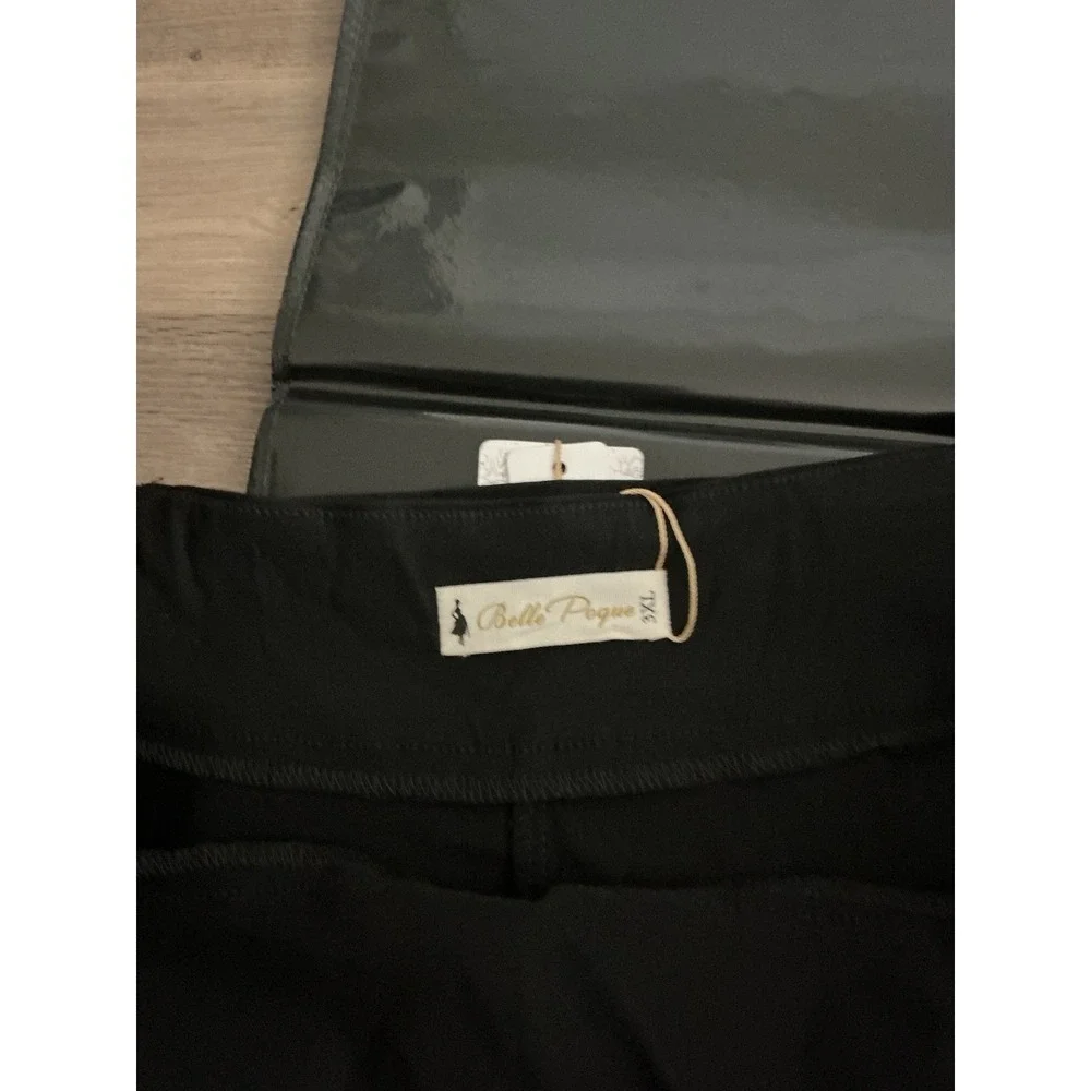 Belle Poque Women's Black A-Line Skirt Belted Button Front New With Tags 3XL